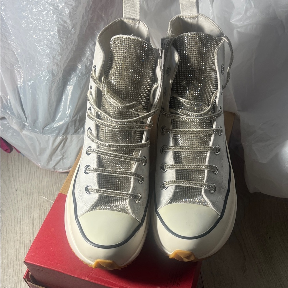 Steve Madden Shaft Rhinestones embellished  High-Top Platform Sneakers. Size 10M